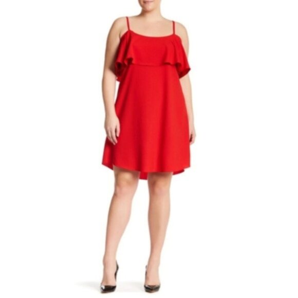 Bobeau Womens Red Cold Shoulder Scoop Neck Flowy Slip Dress Plus Sz 1X New - Picture 1 of 8